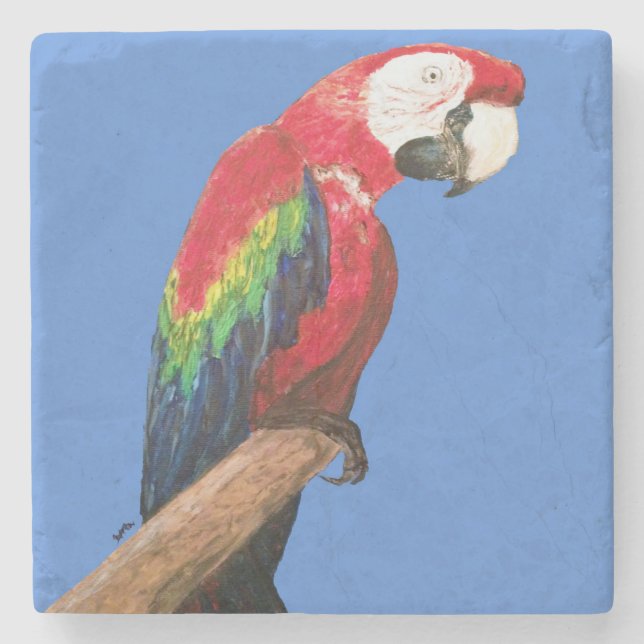 Macaw-Papageien-Untersetzer. Ursprüngliche Kunst Steinuntersetzer (Vorderseite)