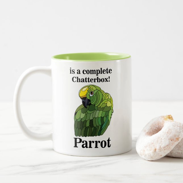 Macaw Parrot Bird Chatterbox Funny Zweifarbige Tasse (Mit Donut)
