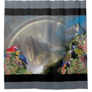 Macaw Parrot Bird Jungle Waterfall Shower Curtain Duschvorhang