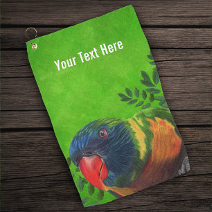 Macaw Parrot farbenfrohe Federn Pflanze Grün Golfhandtuch
