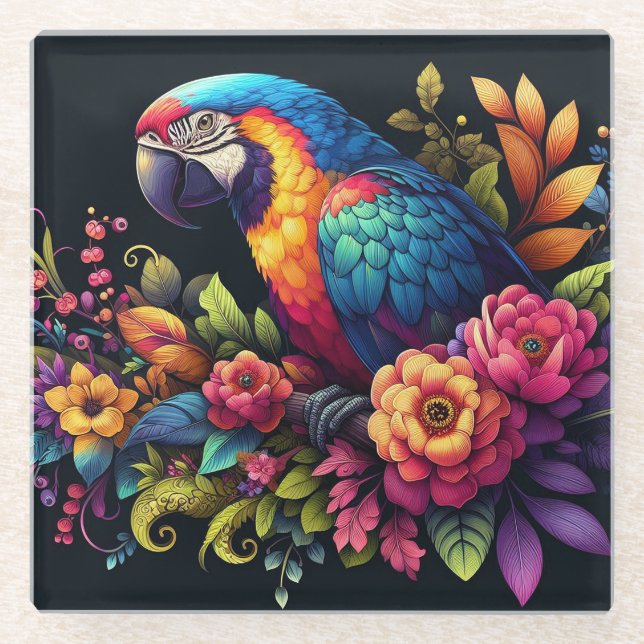 Macaw Parrot Glasuntersetzer (Vorderseite)