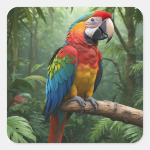 Macaw Parrot im Dschungel Quadratischer Aufkleber