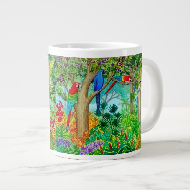 Macaw Parrot Jungle Art Jumbo Tasse (Vorderseite Rechts)