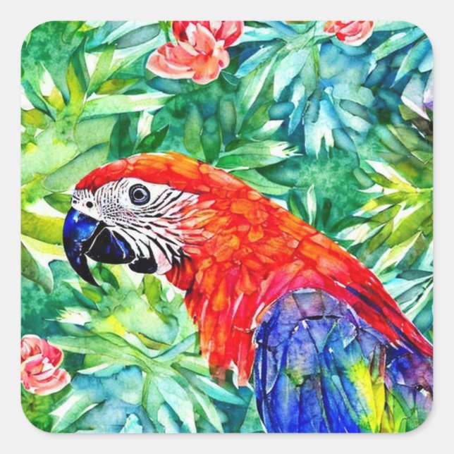 Macaw Parrot Quadratischer Aufkleber (Vorderseite)