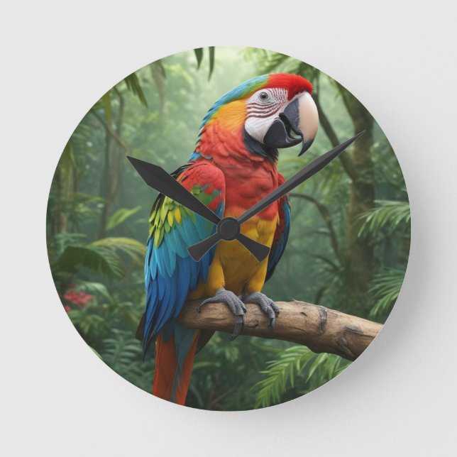 Macaw Parrot Runde Wanduhr (Vorderseite)