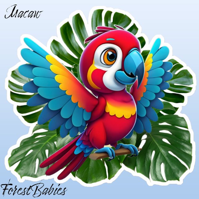 Macaw Parrot Tropical Bird, Monstera Foliage 🦜 Aufkleber (Macaw Parrot, Tropical Monstera Foliage Sticker)
