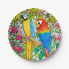 Macaw plappert tropische Vogel-PapierTeller nach Pappteller