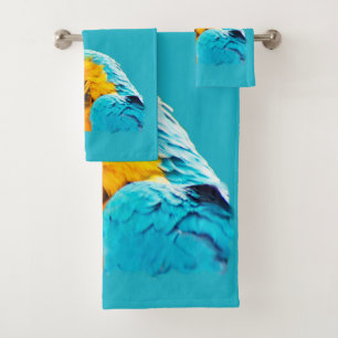 Macaw portrait on a turquoise background badhandtuch set