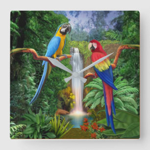 Macaw Tropical Parrots Quadratische Wanduhr