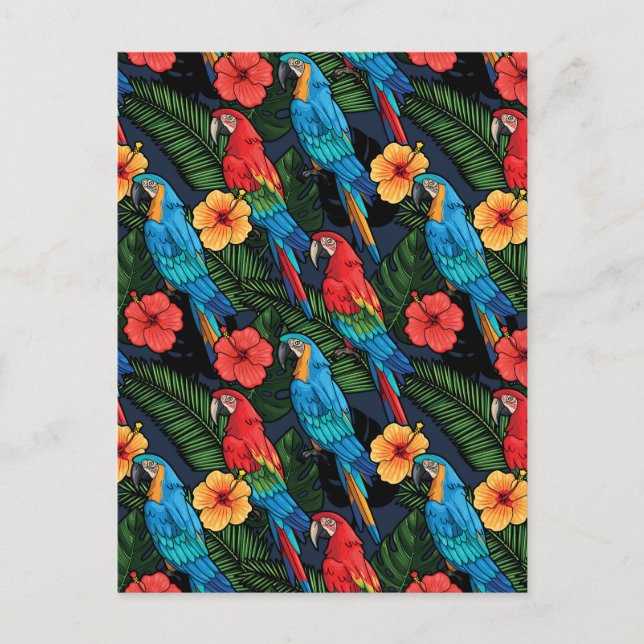 Macaw-und Hibiskus-Muster Postkarte (Vorderseite)