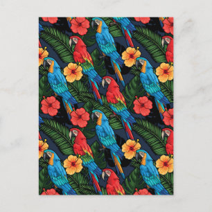 Macaw-und Hibiskus-Muster Postkarte