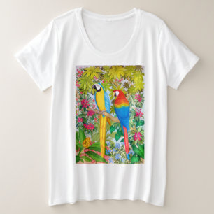 Macaw Watercolor Parrots Plus Size T - Shirt