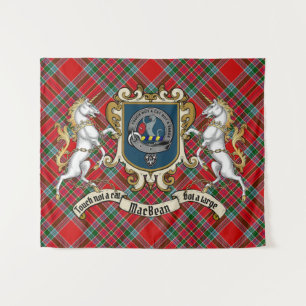 MacBean Clan Abzeichen & Unicorns mit Tartan Wandteppich