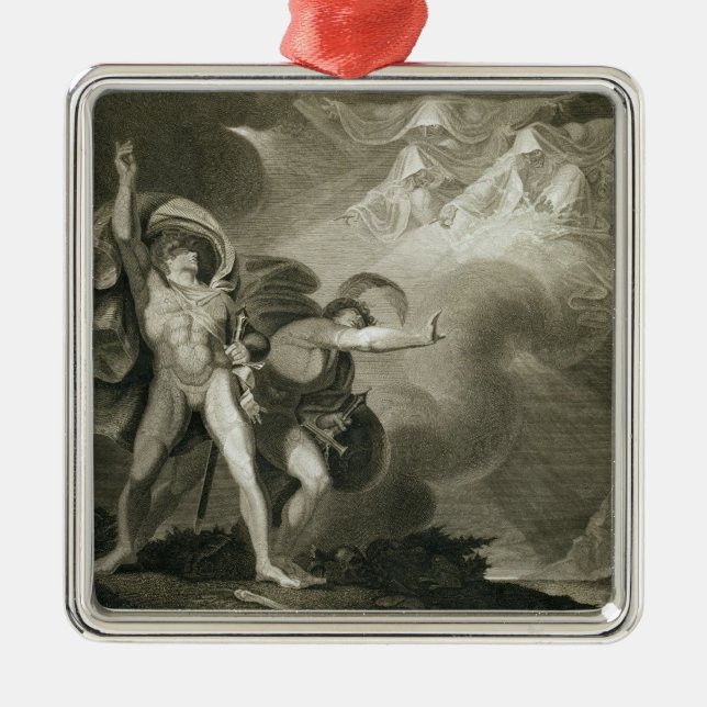 Macbeth, Banquo und die drei Hexen auf dem Heide Silbernes Ornament (Vorne)