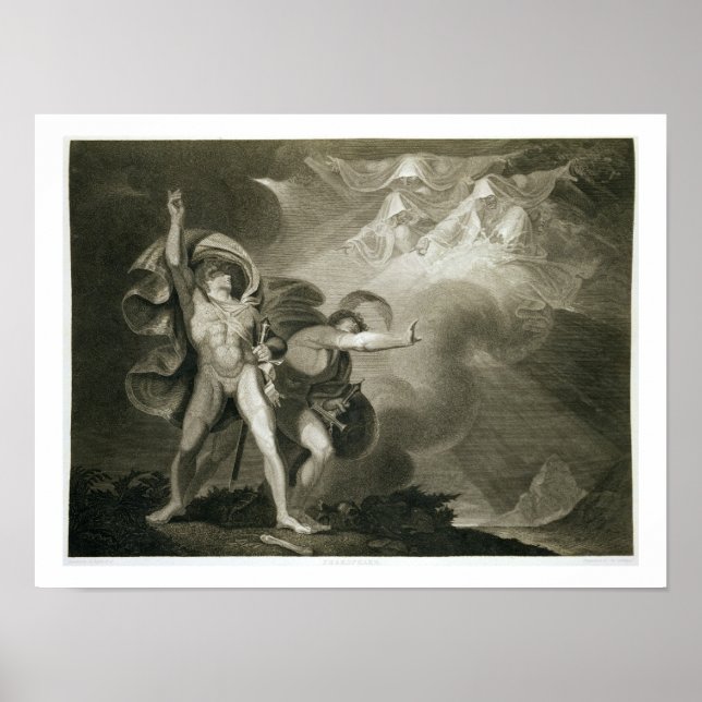 Macbeth, Banquo und die drei Hexen auf der Erde Poster (Vorne)