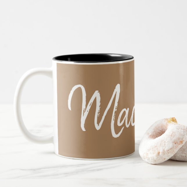 Macchiato coffee liebt Typografie Zweifarbige Tasse (Mit Donut)