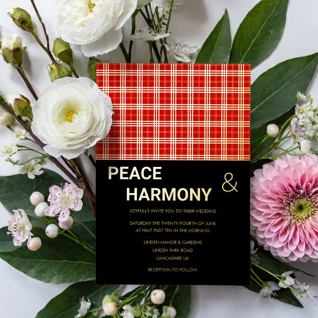 MacClan Tartan Red Black Gold Muster Hochzeit Folieneinladung (Von Creator hochgeladen)