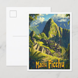 Maccu Pichu Cusco Peru Vintage Reise Illustration Postkarte