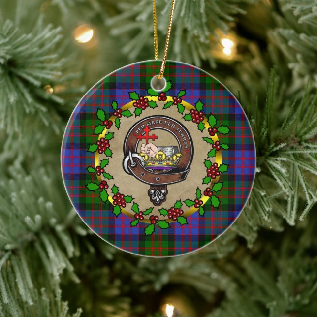 MacDonald Abzeichen & Tartan Personalisierte Weihn Keramik Ornament (Baum)