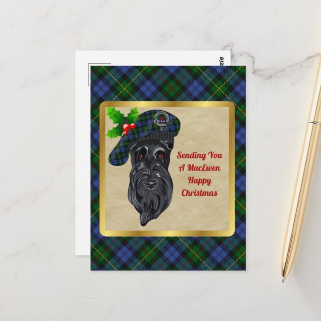 MacEwen Clan Abzeichen & Tartan Weihnachtspostkart Postkarte (Vorderseite/Rückseite Beispiel)