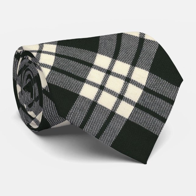 MacFarlane Black and White Modern Tartan Krawatte (Gerollt)