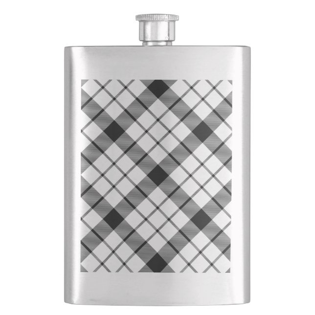 MacFarlane Tartan Schwarz-weiß kariert Flachmann (Vorderseite)