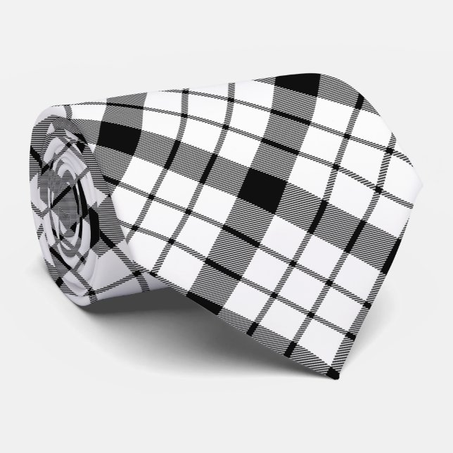 MacFarlane Tartan Schwarz-weiß kariert Krawatte (Gerollt)