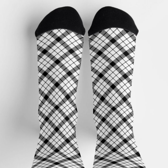 MacFarlane Tartan Schwarz Weiß Karo Socken (Oben)
