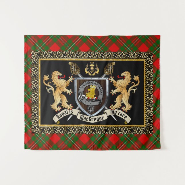 MacGregor Clan Abzeichen & Motto mit Löwen Wandteppich (Vorderseite (Horizontal))