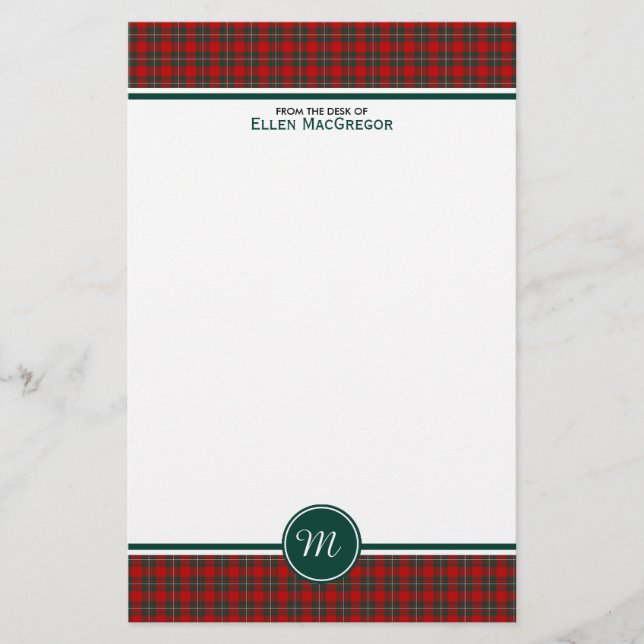 MacGregor Clan Tartan Red and Green Kariert Monogr Briefpapier (Vorderseite)