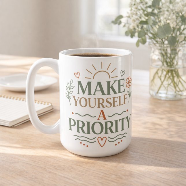 Mach dich selbst zu einer Priorität Botanisches Zi Kaffeetasse (Make Yourself a Priority Botanical Quote Design Coffee Mug)