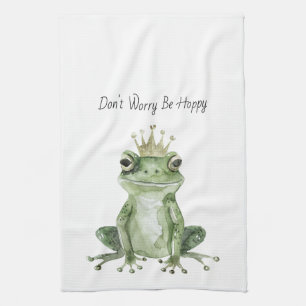Mach dir keine Sorgen, sei hoppy Grüner Frosch Geschirrtuch