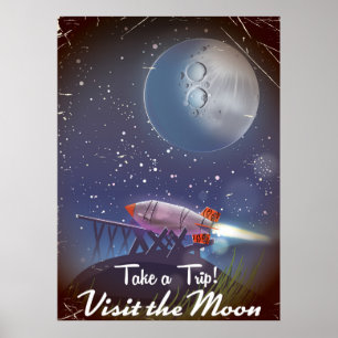 Mach eine Reise! Besuche den Mond Vintage-Carton-P Poster