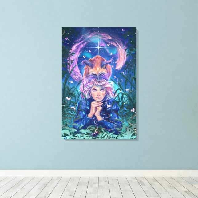 Mach einen Wunsch mit Magicfox- Fantasy-Kunst Leinwanddruck (Insitu (Holzboden))