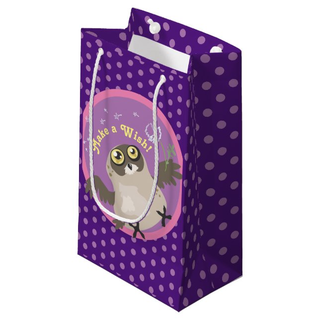 Mach einen Wunsch! Owl Kleine Geschenktasche Kleine Geschenktüte (Vorderseite Schrägansicht)