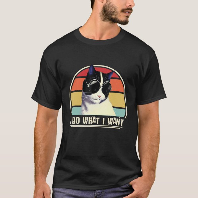 Mach was ich will  Schwarz-Weiß-Katze Humor Kätzch T-Shirt (Vorderseite)