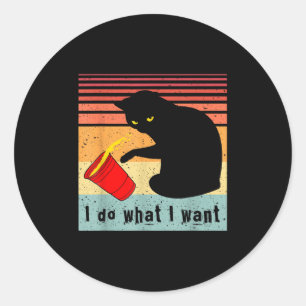 Mach Was Ich Will Vintage Schwarze Katze Rote Tass Runder Aufkleber