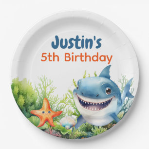 Mach Wellen Happy Shark Unter dem Meer Geburtstag Pappteller