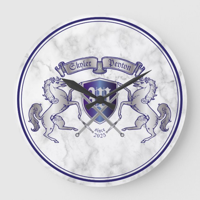 Mache deinen eigenen Wappen-Silberschild Große Wanduhr (Vorderseite)