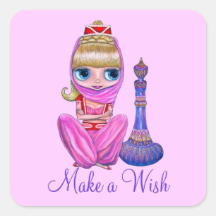 Mache eine kleine Pink Genie Girl Magic Flasche Quadratischer Aufkleber