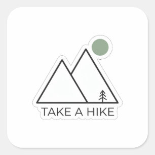 Mache einen Spaziergang Minimalistische Berglinien Quadratischer Aufkleber