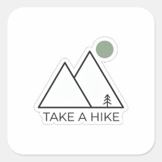 Mache einen Spaziergang Minimalistische Berglinien Quadratischer Aufkleber
