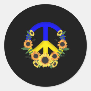 Mache Frieden und Sonnenblumen für die Ukraine - B Runder Aufkleber