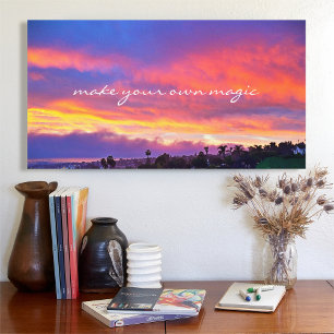 Mache Magic Quote Script Orange Blaue Sonnenaufgan Leinwanddruck
