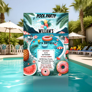 machen Junge Wasser blau Cool Pool Party 13. Gebur Einladung