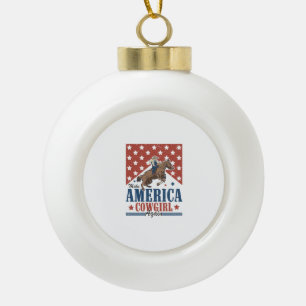 Machen Sie Amerika zum Cowgirl Keramik Kugel-Ornament
