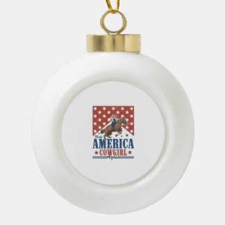 Machen Sie Amerika zum Cowgirl Keramik Kugel-Ornament