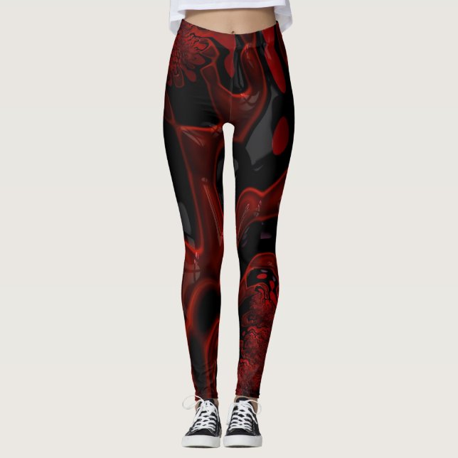 Machen Sie Blick-rote und schwarze starke Farbe Leggings (Vorderseite)