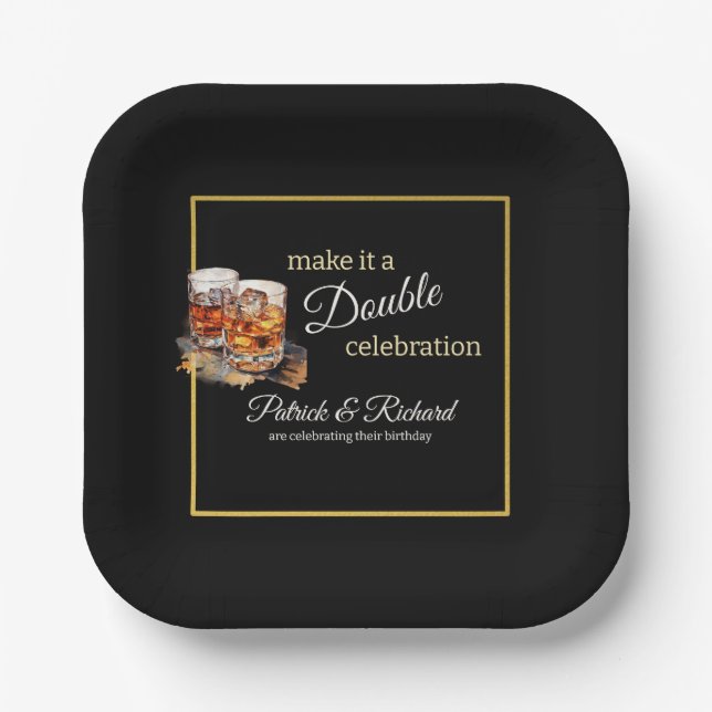 Machen Sie es zu einer doppelten Feier Black Whisk Pappteller (Vorderseite)