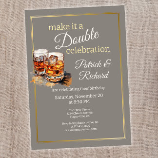 Machen Sie es zu einer doppelten Feier Grau Whiske Einladung